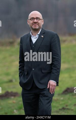 Patrick Harvie msp per Glasgow e leader congiunto dei Verdi scozzesi a Stirling in vista della Conferenza primaverile dei Verdi del 2022 Foto Stock