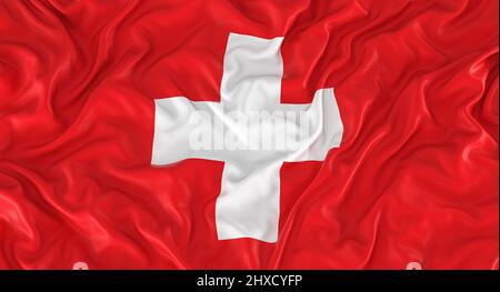 bandiera con croce bianca sul rosso della svizzera. 3d rendering Foto Stock