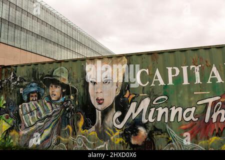 Graffiti, Monaco, Street art, pittura, progetto culturale Minna Thiel Foto Stock