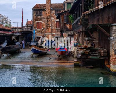 Cantiere di gondola a Rio de San Trovaso, Venezia Foto Stock