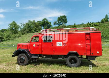Lützelbach, Hesse, Germania, Magirus Deutz F Mercur 125 A, motore antincendio a serbatoio, anno di fabbricazione ca 1963, cilindrata 7412 ccm, Foto Stock