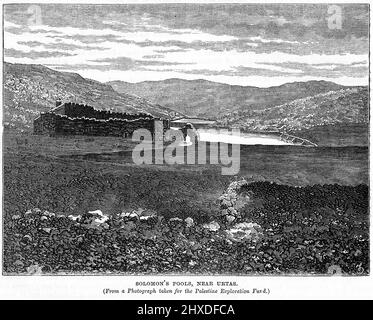 Incisione delle piscine di Salomone nei pressi di Urtas, ora conosciuta come Artas, un villaggio palestinese a quattro chilometri a sud-ovest di Betlemme. Immagine circa 1880. Foto Stock