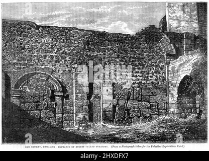 Incisione di una strada chiamata diritta nella città siriana di Damasco, cui si fa riferimento nella storia della conversione dell'apostolo Paolo nel nuovo Testamento. Immagine circa 1880. Foto Stock