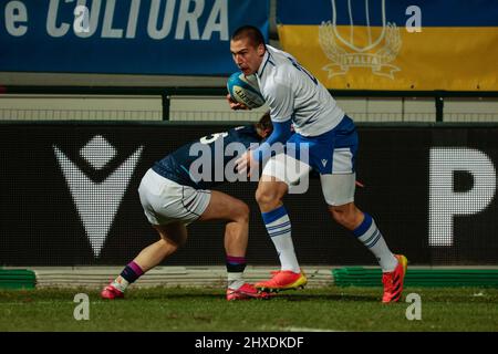 Treviso, Italia. 11th Mar 2022. Francois Carlo Mey (Italia) nel corso del 2022 sei Nazioni Under 20 - Italia vs Scozia, Rugby Six Nations Match a Treviso, Italia, Marzo 11 2022 Credit: Independent Photo Agency/Alamy Live News Foto Stock