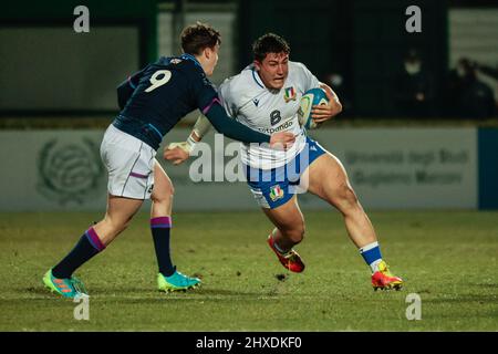 Stadio Monigo, Treviso, 11 marzo 2022, Luca Rizzoli (Italia) e Murray Redpath (Scozia) nel corso del 2022 sei Nazioni Under 20 - Italia vs Scozia - Rugby sei Nazioni partita Foto Stock