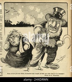 Cartoon francese satirico sulla seconda Guerra dei Boer, la Regina Vittoria e Paul Kruger Foto Stock