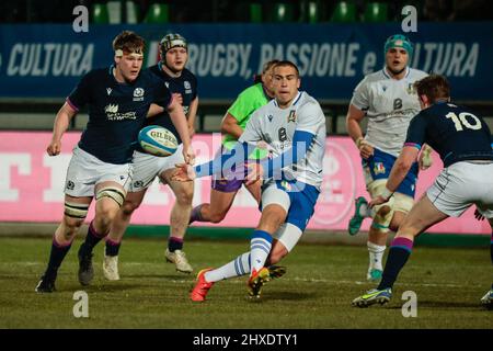 Stadio Monigo, Treviso, 11 marzo 2022, Francois Carlo Mey (Italia) nel corso del 2022 sei Nazioni Under 20 - Italia vs Scozia - Rugby sei Nazioni match Foto Stock