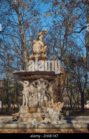 Fontana di Narciso nel giardino del Principe di Aranjuez, opera dello scultore del 18th secolo Joaquín Dumandré, Madrid, Spagna, Europa Foto Stock