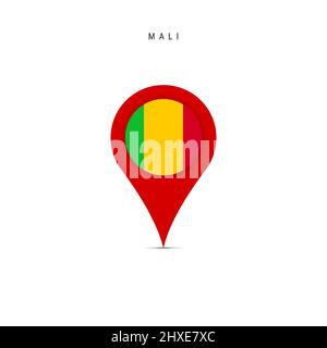 Marcatore mappa a goccia con bandiera di Mali. Flag Malian inserito nel pin della mappa della posizione. Illustrazione vettoriale piatta isolata su sfondo bianco. Illustrazione Vettoriale