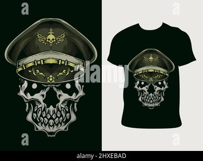 illustrazione esercito cranio con t shirt design Illustrazione Vettoriale