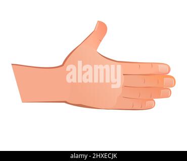 Mano estesa per la stretta di mano. Oggetto isolato su sfondo bianco. Divertente stile cartoon. Vettore. Illustrazione Vettoriale