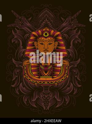 illustrazione egitto re con incisione ornamento stile Illustrazione Vettoriale