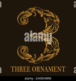 Stile vintage a tre numeri ornamenti Illustrazione Vettoriale