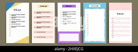 Impostare la raccolta di un elenco di controllo impegni vuoto per la pianificazione giornaliera o settimanale. Adatto per stampa e Web, banner, diario, templ per i social media Illustrazione Vettoriale