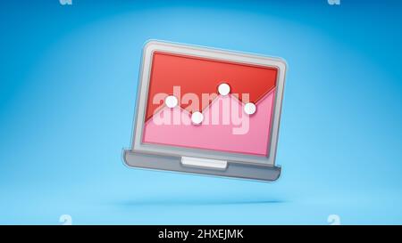 Analisi Web analisi dei siti web informazioni dettagliate grafico segni 3D icona su sfondo blu. 3d rendering Foto Stock