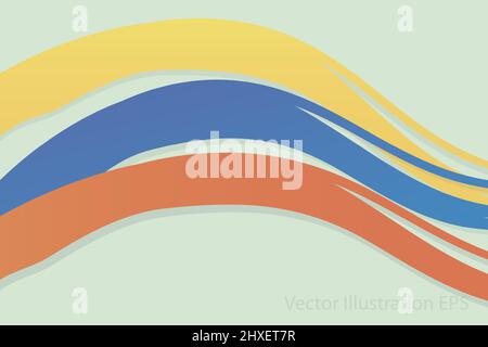 Semplici onde di colore in giallo, blu e rosso con ombre di grigio chiaro da uno sfondo menta. Illustrazione vettoriale Illustrazione Vettoriale