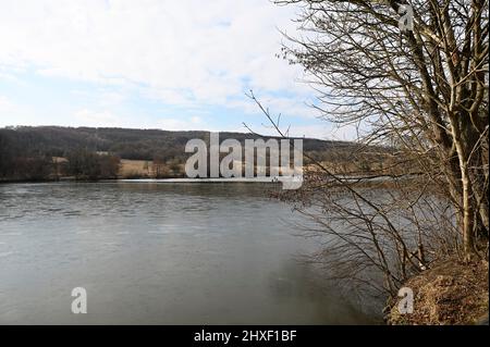 Vienna, Austria. 06 marzo 2022. Il Lainzer Tiergarten di Vienna. Lo stagno di Grünauer nel Tiergarten Lainzer Foto Stock