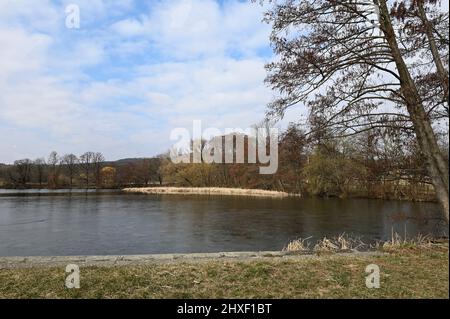 Vienna, Austria. 06 marzo 2022. Il Lainzer Tiergarten di Vienna. Lo stagno di Grünauer nel Tiergarten Lainzer Foto Stock