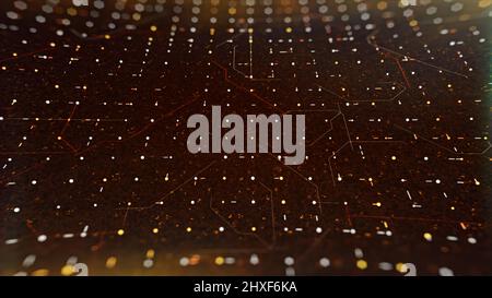 Spostamento dei dati all'interno dei circuiti del computer, elaborazione del computer e organizzazione dei dati tramite CPU o GPU. Animazione. Astratto high tech tecnologico Foto Stock