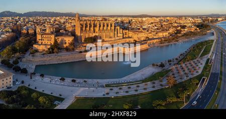 Palazzo reale di la Almudaina e Cattedrale di Palma, Maiorca, Isole Baleari, Spagna. Foto Stock