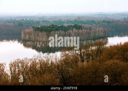 Six Lakes Plateau a Duisburg-Wedau, isola sul Haubachsee Foto Stock