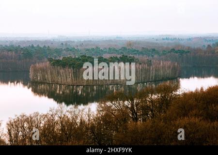 Six Lakes Plateau a Duisburg-Wedau, isola sul Haubachsee Foto Stock