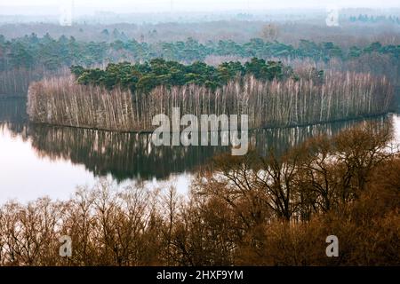 Six Lakes Plateau a Duisburg-Wedau, isola sul Haubachsee Foto Stock