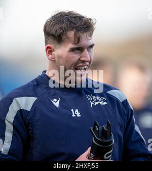 Vendita, Regno Unito. 12th marzo 2022; AJ Bell Stadium, sale, Inghilterra; Gallagher Premiership rugby, Sale Versus Gloucester: Tom Roebuck of sale Sharks pre Match Credit: Action Plus Sports Images/Alamy Live News Foto Stock