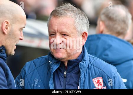 Londra, Regno Unito. 12th Mar 2022. LONDRA, REGNO UNITO. MAR 12th Middlesbrough manager Chris Wilder prima della partita del Campionato Sky Bet tra Millwall e Middlesbrough al Den, Londra sabato 12th marzo 2022. (Credit: Ivan Yordanov | MI News) Credit: MI News & Sport /Alamy Live News Foto Stock