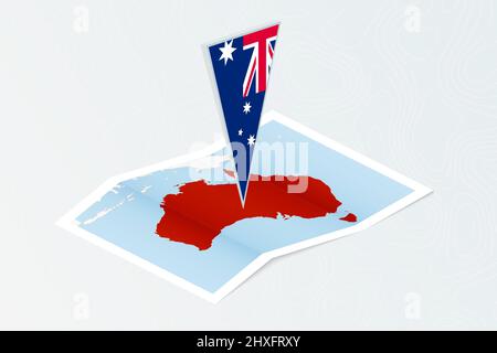 Carta isometrica dell'Australia con bandiera triangolare dell'Australia in stile isometrico. Mappa su sfondo topografico. Illustrazione vettoriale. Illustrazione Vettoriale