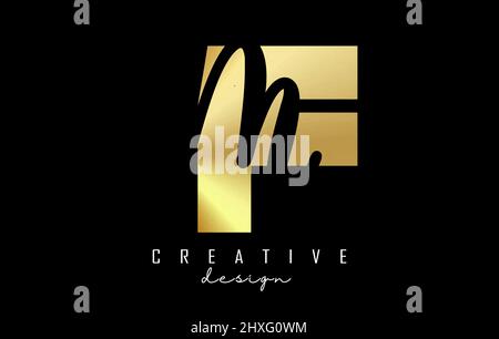Logo Golden Letters FM dal design minimalista. Lettere F e m con tipografia geometrica e manoscritta. Illustrazione di Creative Vector. Illustrazione Vettoriale