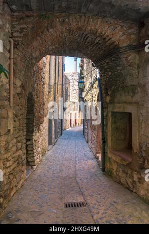 Il borgo medievale di Olympoi è uno dei principali villaggi mastihochoria, l'isola di Chios, Grecia. Foto Stock