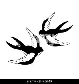 Due inghiottite tatuaggio della vecchia scuola. Consente di deglutire il motivo su sfondo bianco Foto Stock