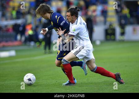 Alessio Zerbin di Frosinone Calcio durante la partita di Serie B tra Frosinone Calcio e Alessandria Calcio allo Stadio Benito Stirpe il 12 marzo 2022 a Frosinone, Italia. Foto Stock