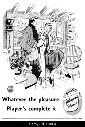 1951 Pubblicità britannica per le sigarette Player's Navy Cut, illustrata da Aubrey Rix. Foto Stock