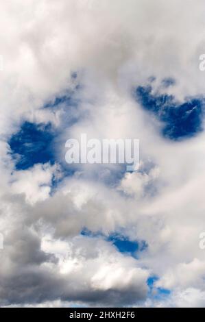 Cumulus fractus nuvole con un volto umano che ti guarda, nuvole di bel tempo Foto Stock