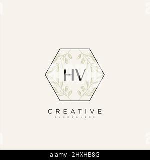 HV Initial Letter Flower Logo Template vettore premium Illustrazione Vettoriale