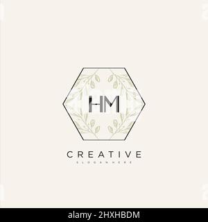 HM Initial Letter Flower Logo Template vettore premium Illustrazione Vettoriale