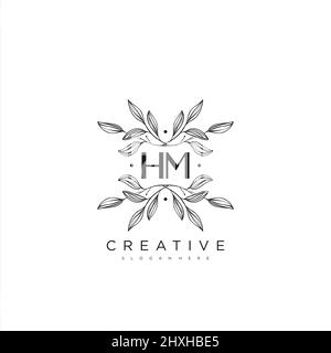 HM Initial Letter Flower Logo Template vettore premium Illustrazione Vettoriale