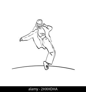 hiphop donna danza illustrazione vettore disegnato a mano isolato su sfondo bianco art. Illustrazione Vettoriale