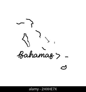 Mappa delle Bahamas con il nome del paese scritto a mano. Linea continua di segno di casa patriottica. Un amore per una piccola patria. T-shirt stampa idea Illustrazione Vettoriale