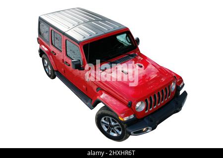 Rosso moderno offroad auto isometrica vista frontale isolato Foto Stock