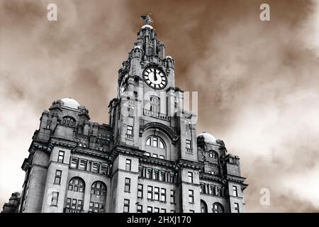 Royal Liver Building, Pier Head, Liverpool Foto Stock