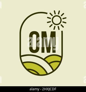 Logo Agriculture sulla lettera modello emblema OM. Lettera OM Agro Farm, Agribusiness, Eco-Farm Sign Illustrazione Vettoriale