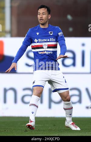 Stadio Luigi Ferraris, Genova, 12 marzo 2022, Maya Yoshida (UC Sampdoria) gesti durante UC Sampdoria vs Juventus FC - Seri di calcio italiano Foto Stock