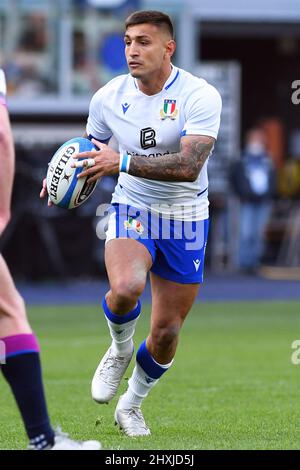 Roma, Italia. 12th Mar 2022. Pierre Bruno d'Italia durante il 6 Nations International rugby match Italia versus Scozia; 12nd marzo 2022; Stadio Olimpico, Roma, Italia Photographer01 Credit: Independent Photo Agency/Alamy Live News Foto Stock