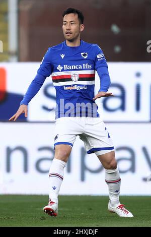 Maya Yoshida (UC Sampdoria) gesticola durante UC Sampdoria vs Juventus FC, partita di calcio italiana a Genova, marzo 12 2022 Foto Stock