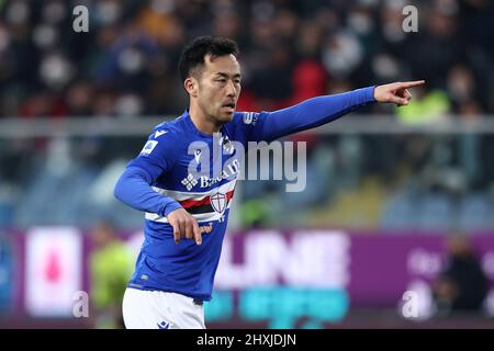 Maya Yoshida (UC Sampdoria) gesticola durante UC Sampdoria vs Juventus FC, partita di calcio italiana a Genova, marzo 12 2022 Foto Stock