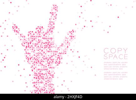 Astratto geometrico cerchio molecola di particelle pattern ti amo mano palma forma, segno lingua concetto VR design rosa colore illustrazione isolato o Illustrazione Vettoriale