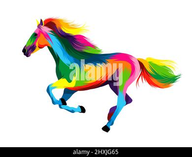 Cavallo astratto che corre al galoppo da pitture multicolore. Disegno colorato. Illustrazione vettoriale di vernici Illustrazione Vettoriale
